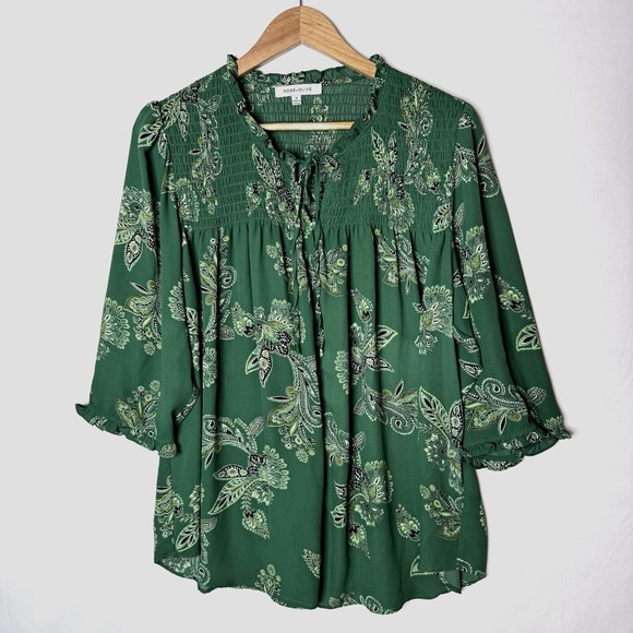 Rose + Olive Tops - Rose + Olive Tunic Top 1X Floral Smocked Cottagecore Peasant Boho Button Front